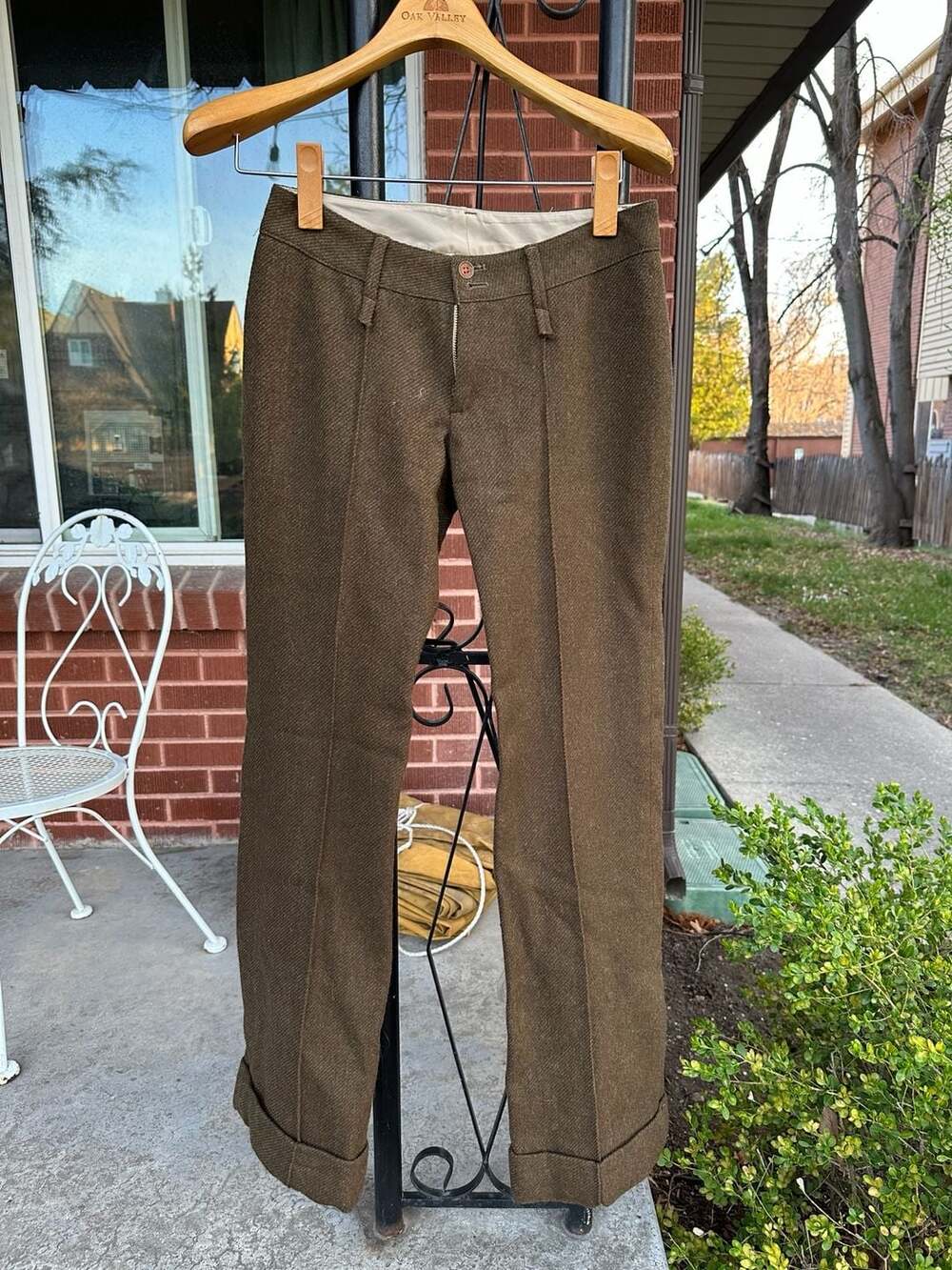Rogan Brown Textured Wool Cuffed Trousers Size 27